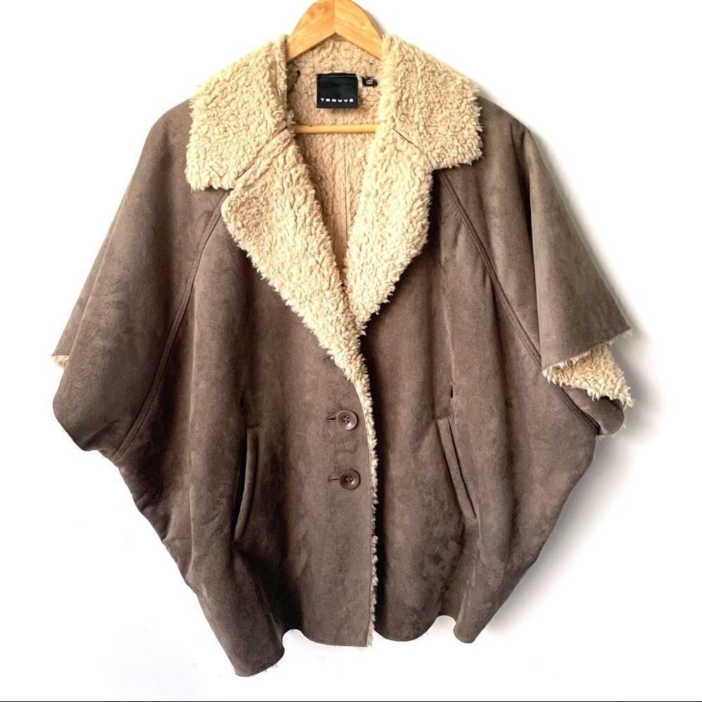 Trouve Faux Suede Poncho w/ Pockets Fuzzy Pockets